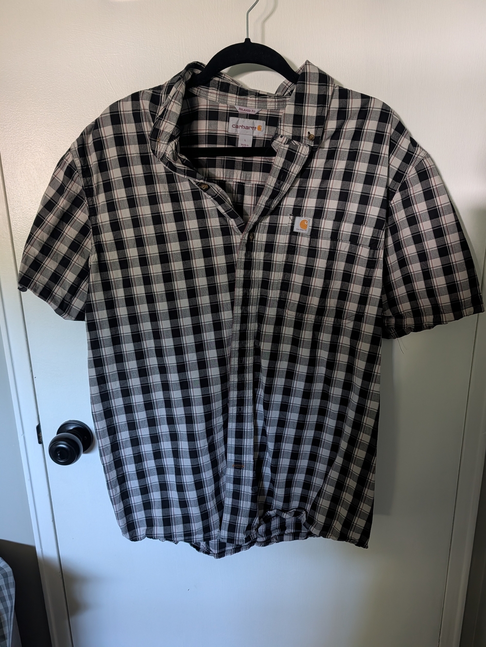 Carhartt Black and White Short-Sleeve Plaid Button-Down Shirt